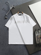 AMIRI Distressed Bold Logo Crew Neck Short‑Sleeve T‑Shirt