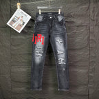 AMIRI Logo‑Print Multi‑Rip Distressed Slim‑Fit Denim Jeans