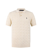 Polo Ralph Lauren Men’s Cable‑Knit Short‑Sleeve Polo Sweater, Small Red Pony Embroidery