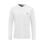 Men's Long‑Sleeve Henley Shirt With Small Blue Pony Embroidery