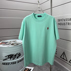 Men's Crew Neck Short‑Sleeve T‑Shirt Minimalist Small Horse Embroidery Casual Top