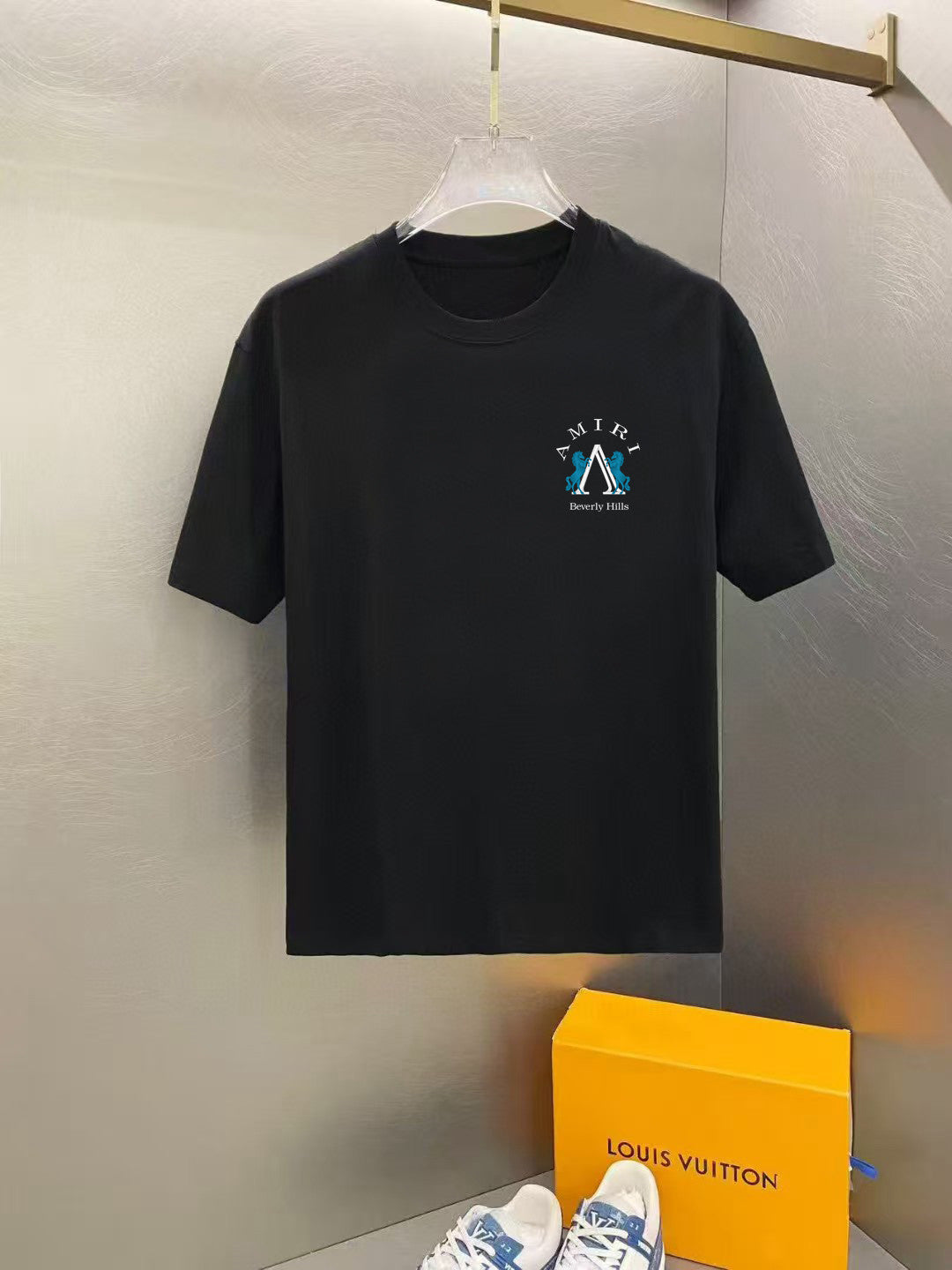 Amiri Beverly Hills Emblem Chest Graphic Crew‑Neck Short‑Sleeve T‑Shirt
