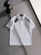 Kids Pique Knit Short‑Sleeve Polo Shirt Small Horse Embroidery Solid White Casual Top