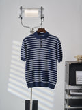 Polo Ralph Lauren Men's Striped Knit Short‑Sleeve Polo Shirt, Blue Pony Embroidery
