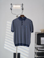 Polo Ralph Lauren Men's Striped Knit Short‑Sleeve Polo Shirt, Blue Pony Embroidery
