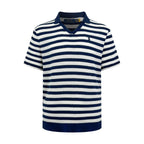 Polo Ralph Lauren Men's Striped V‑Neck Knit Short‑Sleeve Polo Shirt, Navy Pony Embroidery