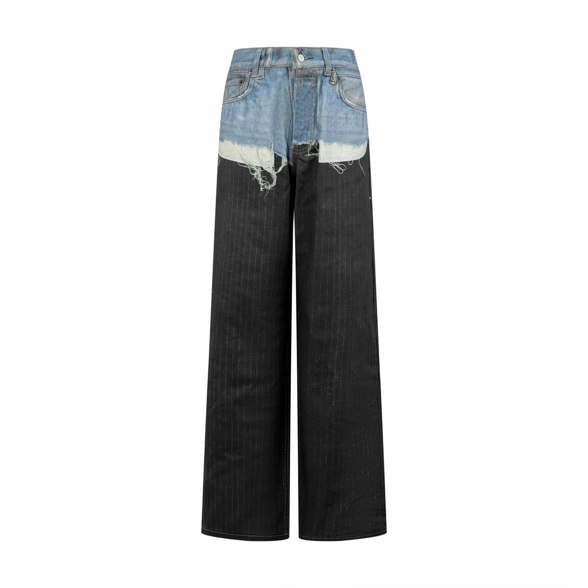 Acne Studios Patchwork Distressed Wide‑Leg Denim Trousers