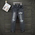 AMIRI White Ribbed Patch Distressed Slim‑Fit Denim Jeans