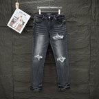 AMIRI White Ribbed Patch Distressed Slim‑Fit Denim Jeans