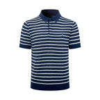 Polo Ralph Lauren Men's Striped Short‑Sleeve Knit Polo Shirt, Small Navy Pony Embroidery