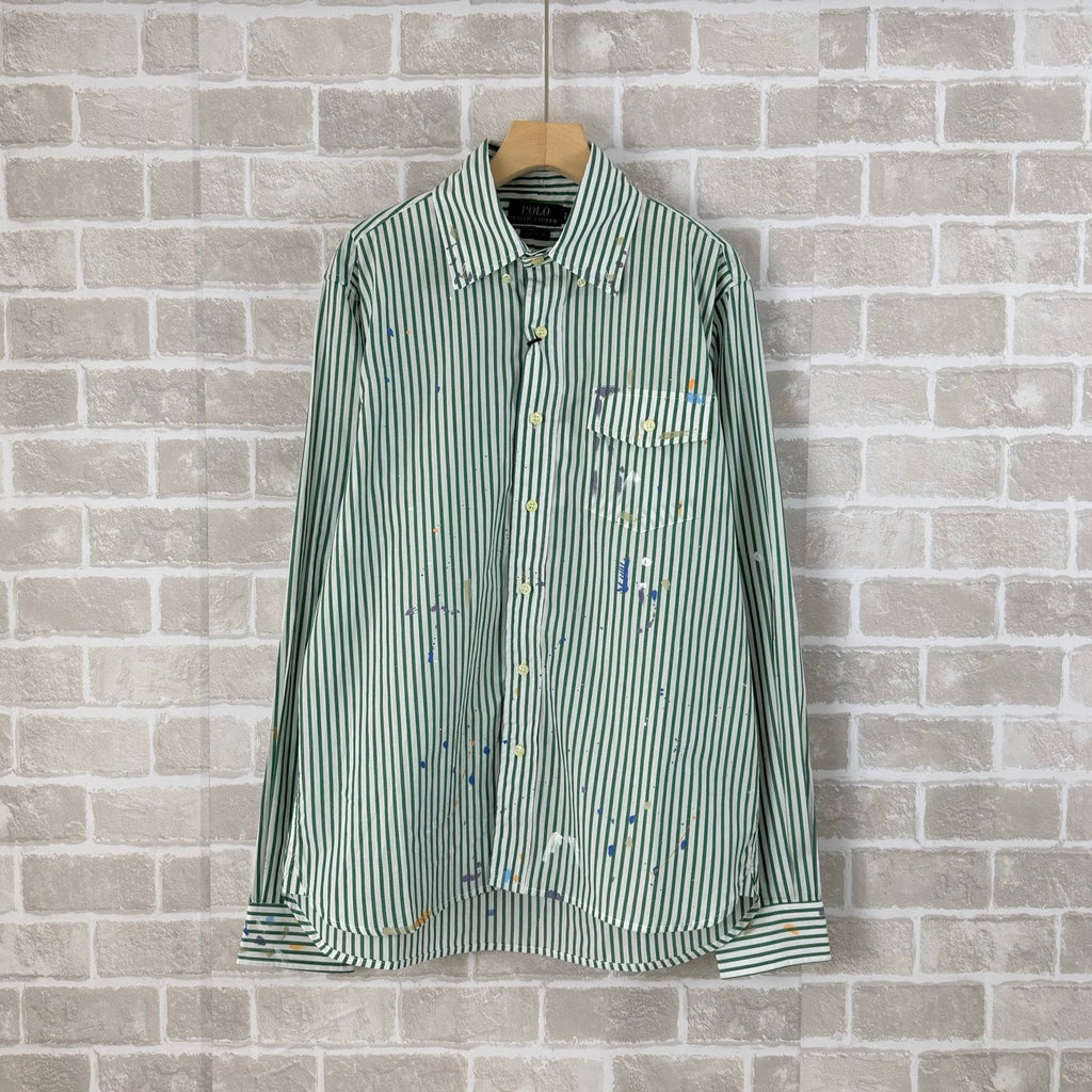 Ralph Lauren Men's Paint‑Splatter Striped Long‑Sleeve Button‑Down Shirt