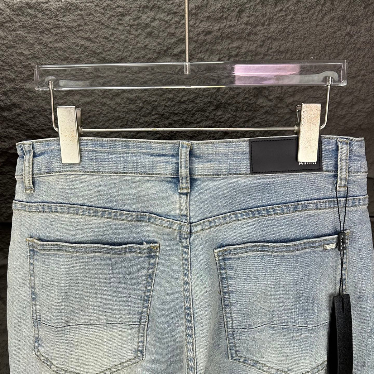 AMIRI White Ribbed Patch Distressed Slim‑Fit Denim Jeans