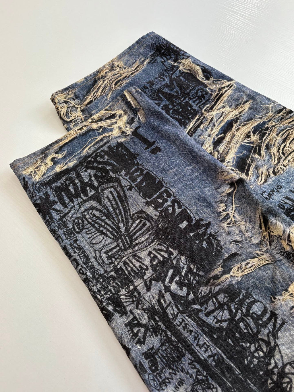Acne Studios Graffiti‑Print Distressed Wide‑Leg Jeans