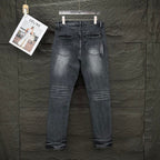 AMIRI White Ribbed Patch Distressed Slim‑Fit Denim Jeans
