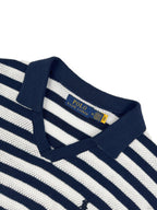 Polo Ralph Lauren Men's Striped V‑Neck Knit Short‑Sleeve Polo Shirt, Navy Pony Embroidery