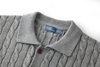 Polo Ralph Lauren Men’s Cable‑Knit Collared Button‑Up Cardigan With Navy Pony Embroidery