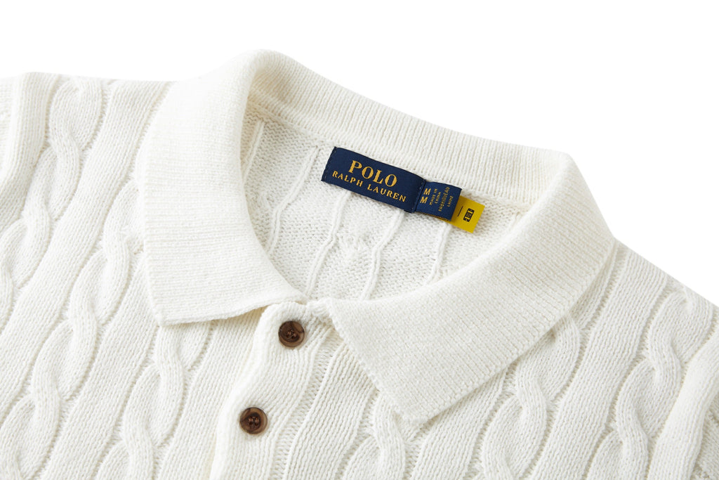 Polo Ralph Lauren Men’s Cable‑Knit Short‑Sleeve Polo Shirt With Navy Pony Embroidery
