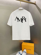 Amiri Interlocking Monogram Chest Graphic Crew‑Neck Short‑Sleeve T‑Shirt