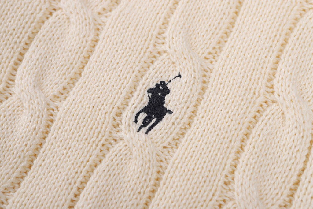Polo Ralph Lauren Men’s Cable‑Knit Short‑Sleeve Polo Sweater With Navy Pony Embroidery