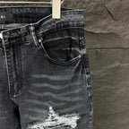 AMIRI White Ribbed Patch Distressed Slim‑Fit Denim Jeans