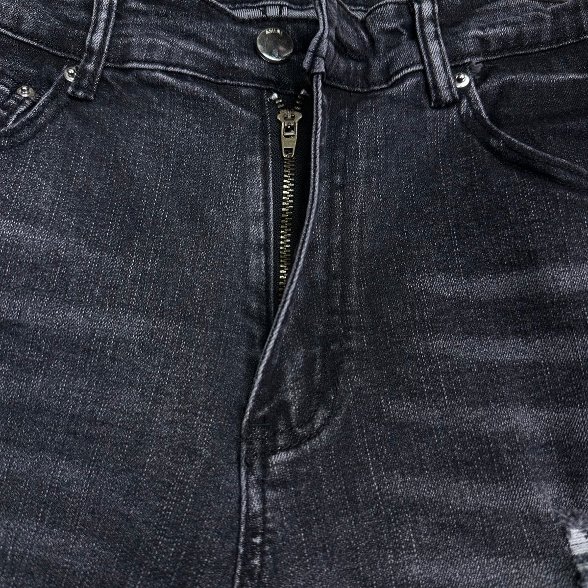 AMIRI White Ribbed Patch Distressed Slim‑Fit Denim Jeans