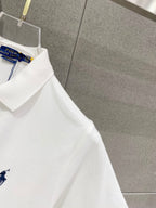 Men's Pique Short‑Sleeve Polo Shirt Small Horse Embroidery Solid White Casual Top