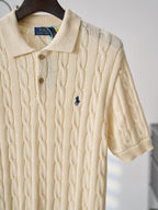 Ralph Lauren Men's Cable‑Knit Short‑Sleeve Polo Shirt, Navy Pony Embroidery
