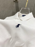 Men's Pique Short‑Sleeve Polo Shirt Small Horse Embroidery Solid White Casual Top