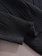 Men's Vertical Ribbed Knit Short‑Sleeve Polo Shirt Open V‑Collar Chest Embroidery Top