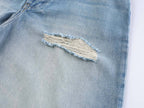 Acne Studios Heavy‑Ripped Distressed Washed Denim Wide‑Leg Jort Shorts