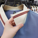 Men's Striped Collar Pique Polo Shirt, Small Badge Embroidery Short‑Sleeve Casual Top