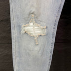 AMIRI White Ribbed Patch Distressed Slim‑Fit Denim Jeans