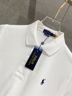 Men's Pique Short‑Sleeve Polo Shirt Small Horse Embroidery Solid White Casual Top
