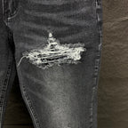 AMIRI White Ribbed Patch Distressed Slim‑Fit Denim Jeans
