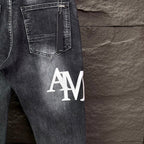 AMIRI Logo‑Print Multi‑Rip Distressed Slim‑Fit Denim Jeans