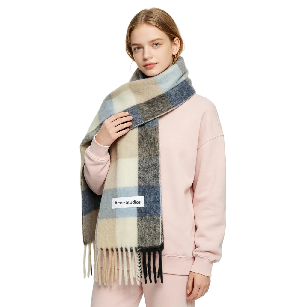 Acne Studios Mohair Checked Scarf Blue Beige Black