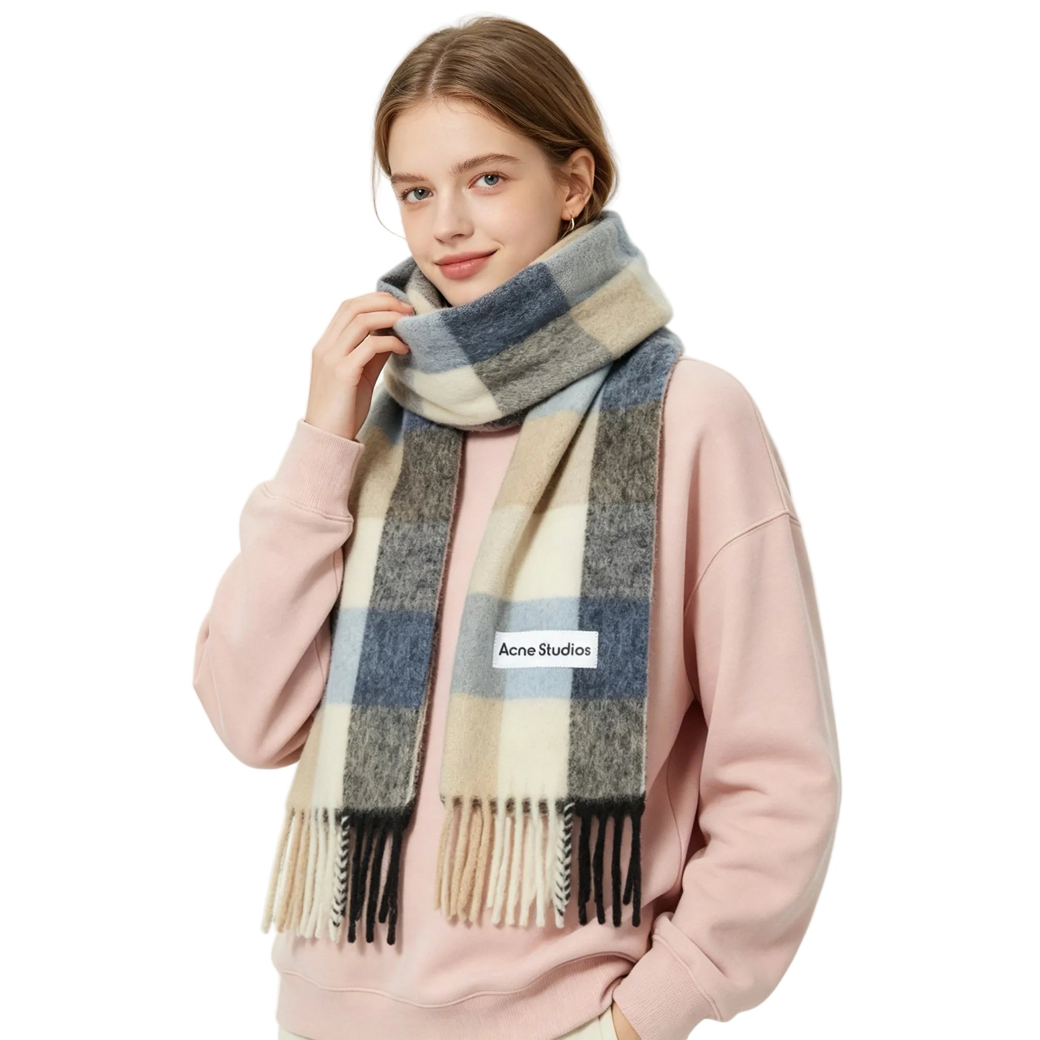 Acne Studios Mohair Checked Scarf Blue Beige Black