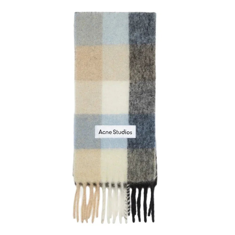 Acne Studios Mohair Checked Scarf Blue Beige Black