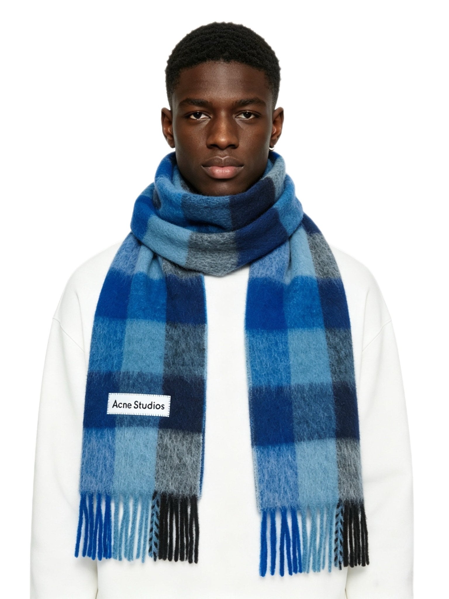 Acne Studios Mohair checked scarf Dark Navy/Black/Blue