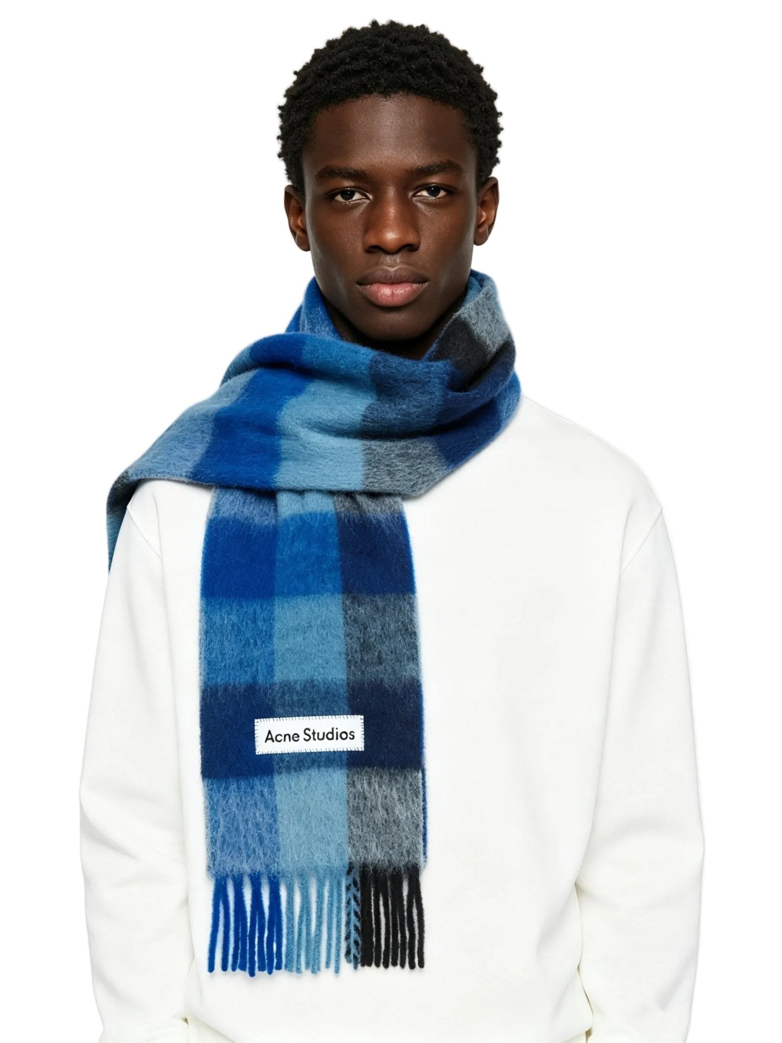 Acne Studios Mohair checked scarf Dark Navy/Black/Blue