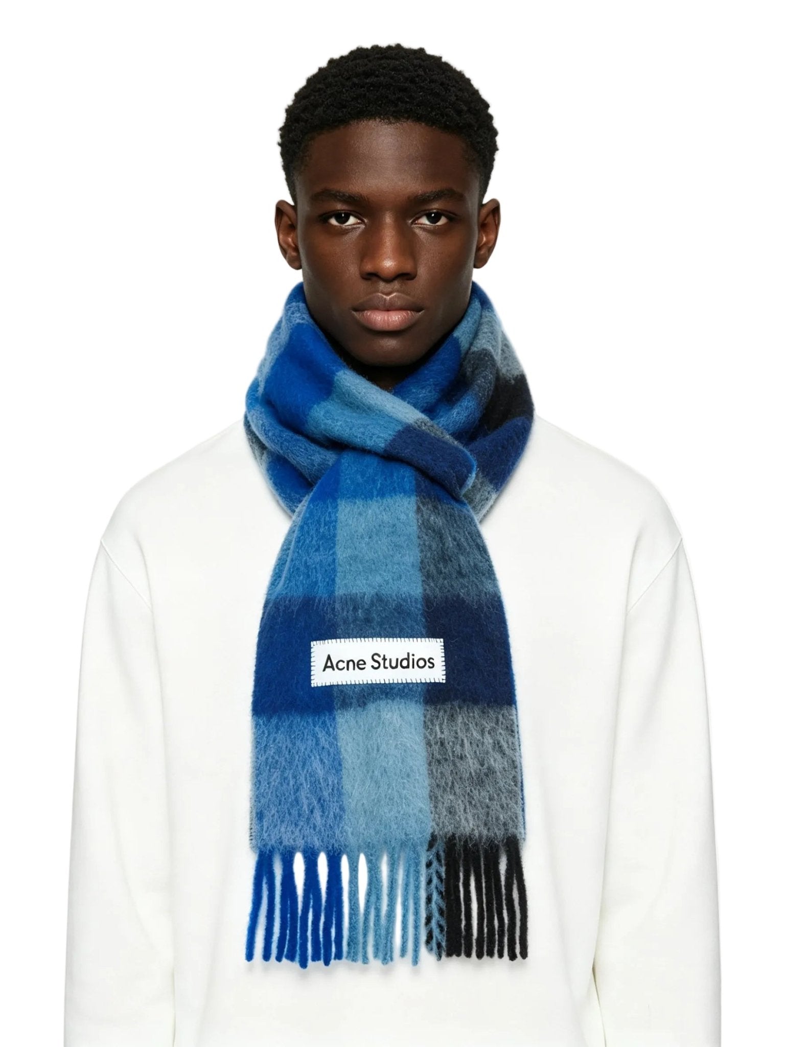 Acne Studios Mohair checked scarf Dark Navy/Black/Blue