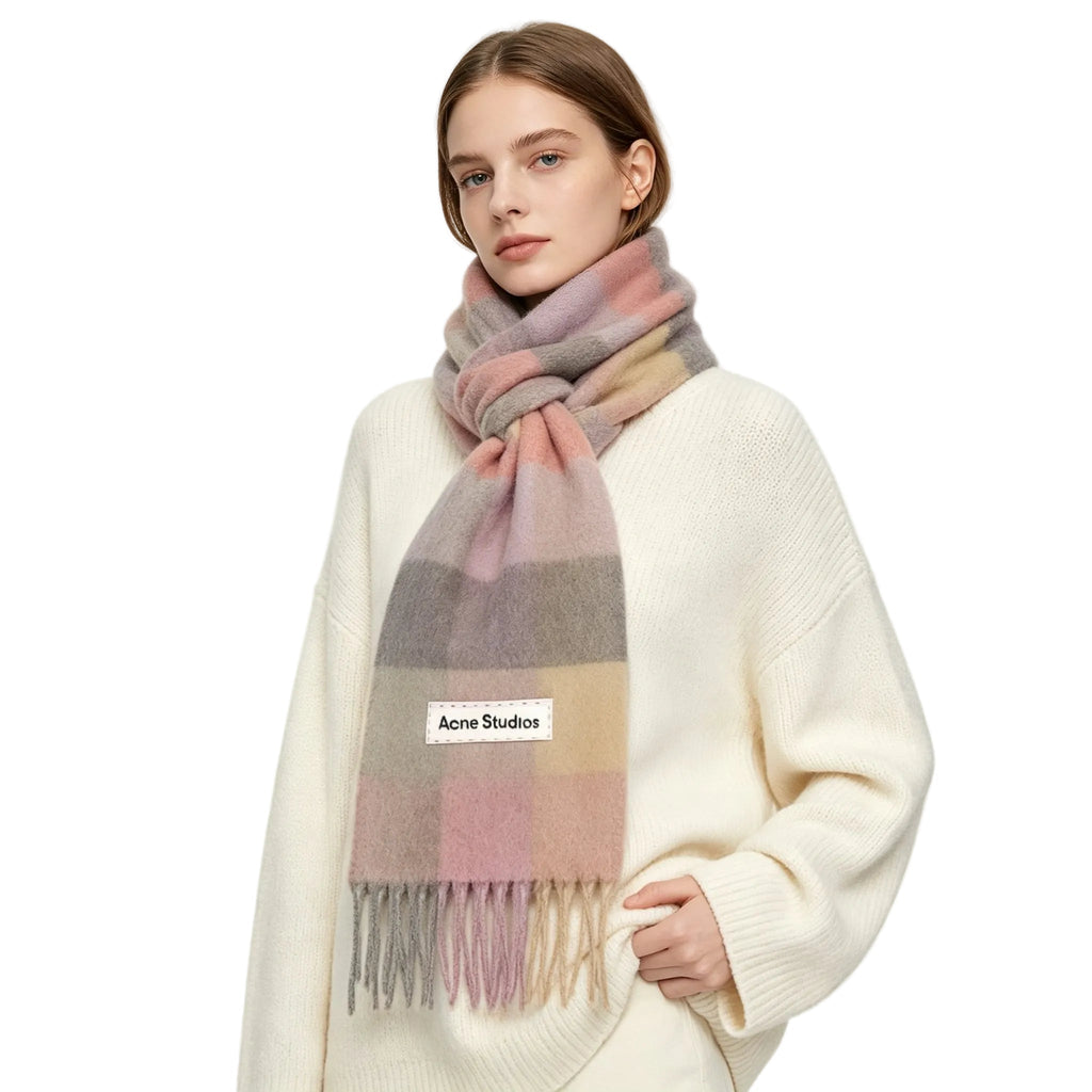 Acne Studios Mohair Checked Scarf Fuchsia lilac pink