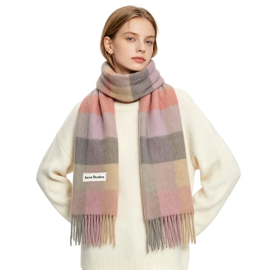 Acne Studios Mohair Checked Scarf Fuchsia lilac pink