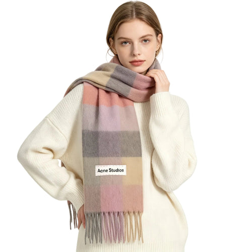 Acne Studios Mohair Checked Scarf Fuchsia lilac pink