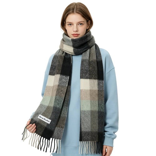 Acne Studios Mohair Checked Scarf Green Grey Black