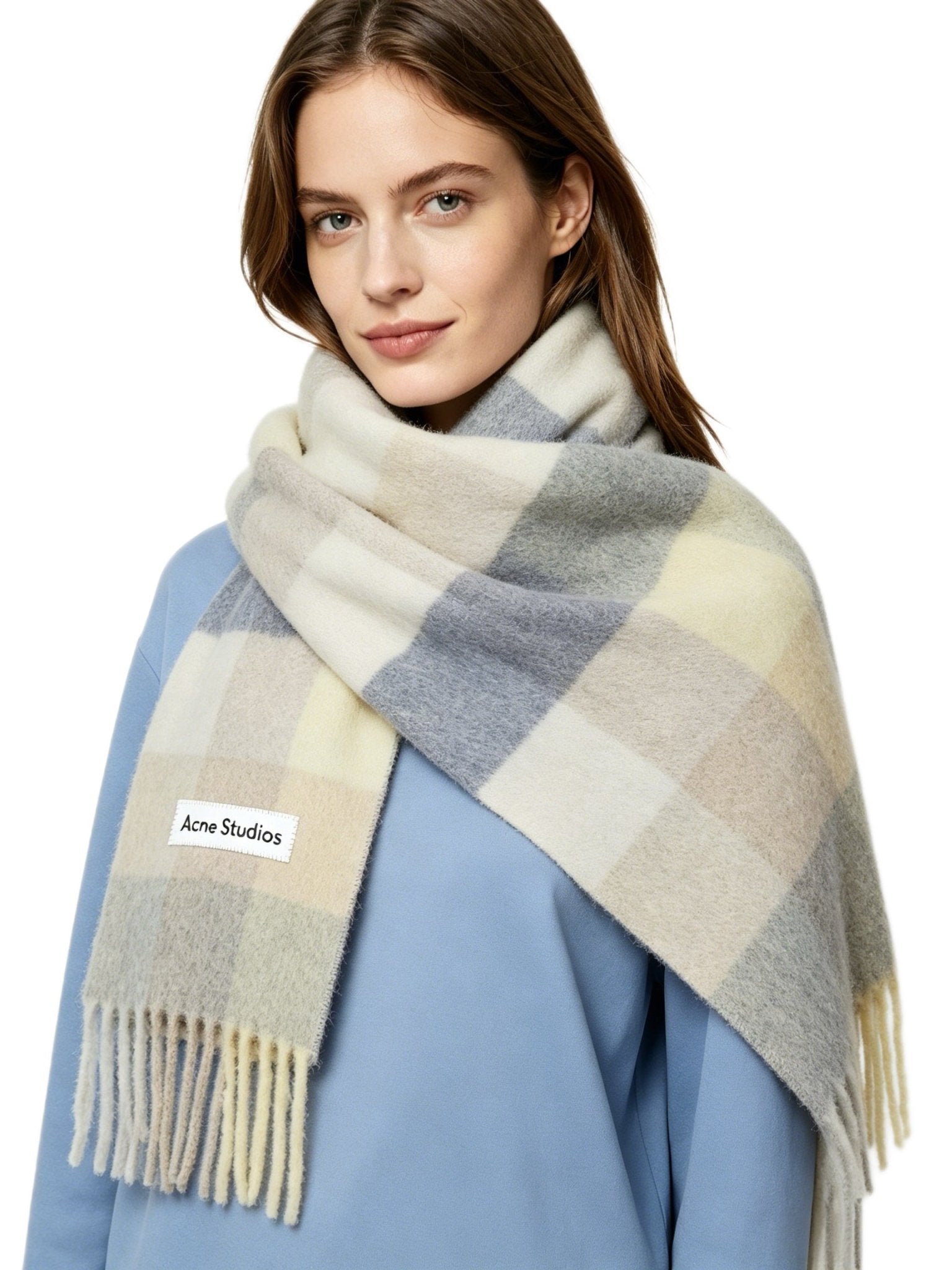 Acne Studios Mohair checked scarf Vanilla/beige/lavender