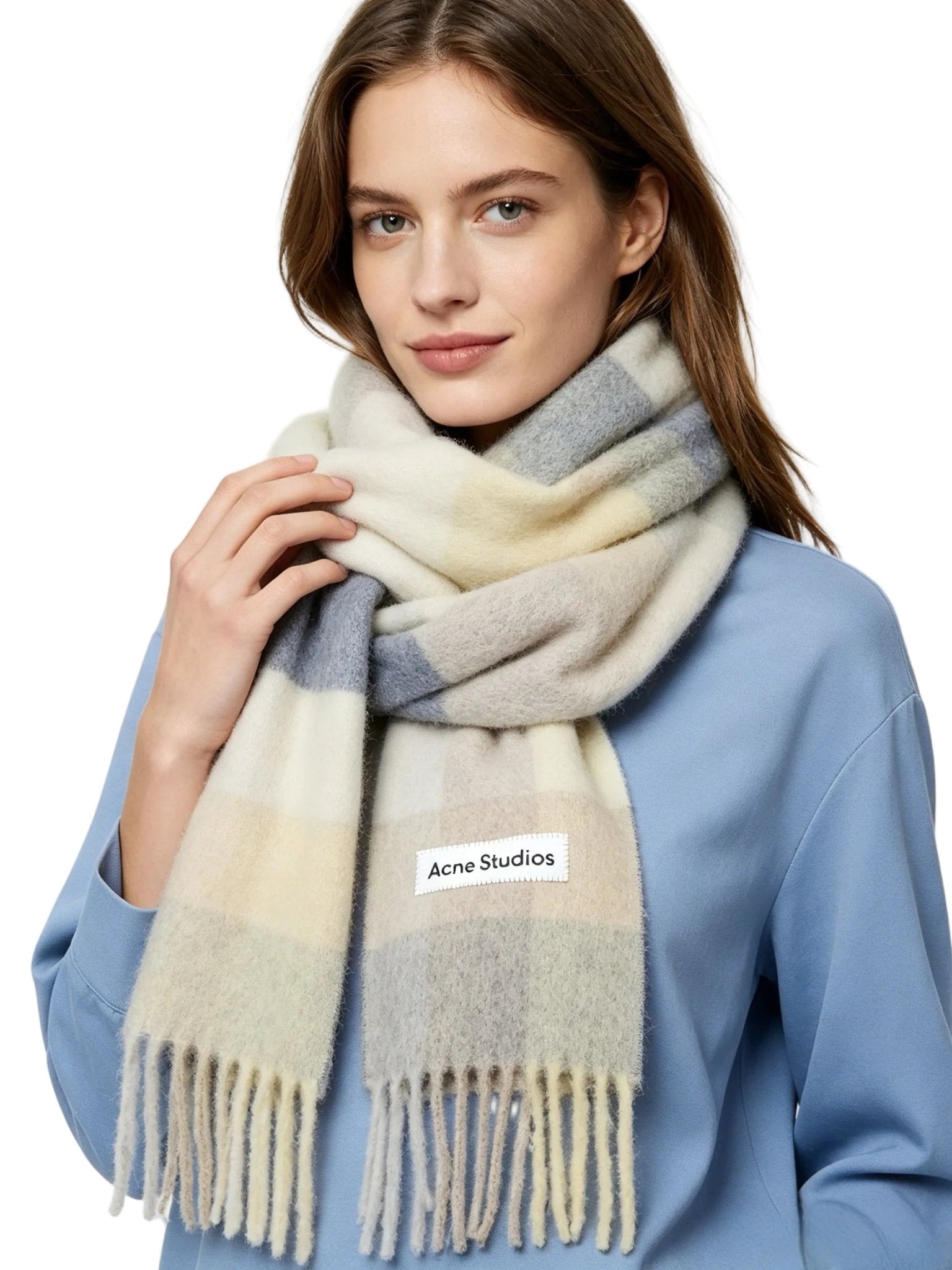 Acne Studios Mohair checked scarf Vanilla/beige/lavender