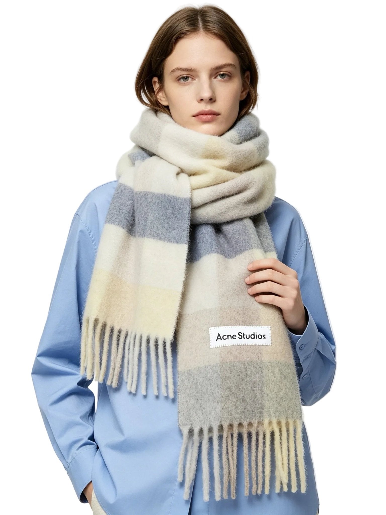 Acne Studios Mohair checked scarf Vanilla/beige/lavender