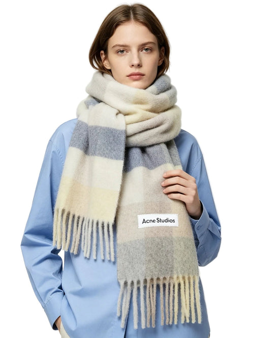 Acne Studios Mohair checked scarf Vanilla/beige/lavender