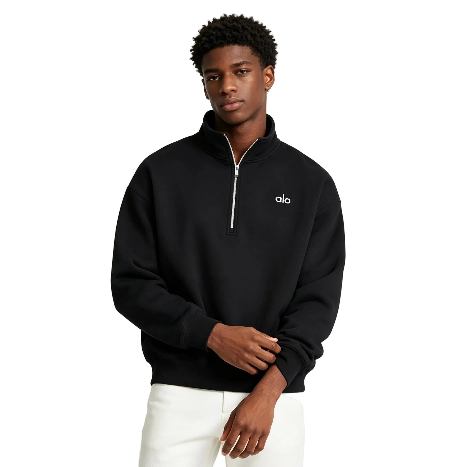 ALO YOGA ACCOLADE 1 4 ZIP BLACK SWEATSHIRT